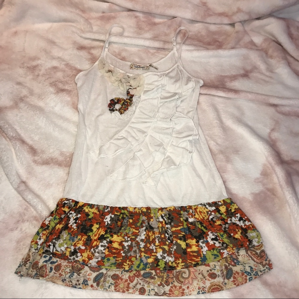 White with floral ruffle tank